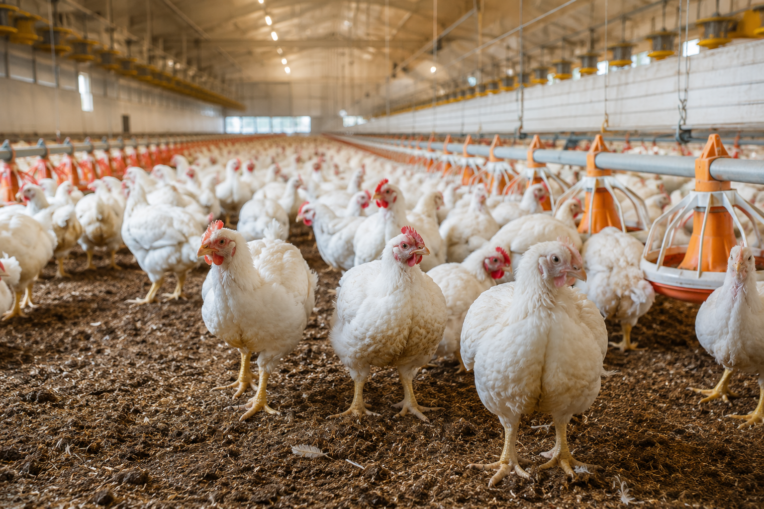 Chicken farm with nitrogen-rich manure feedstock